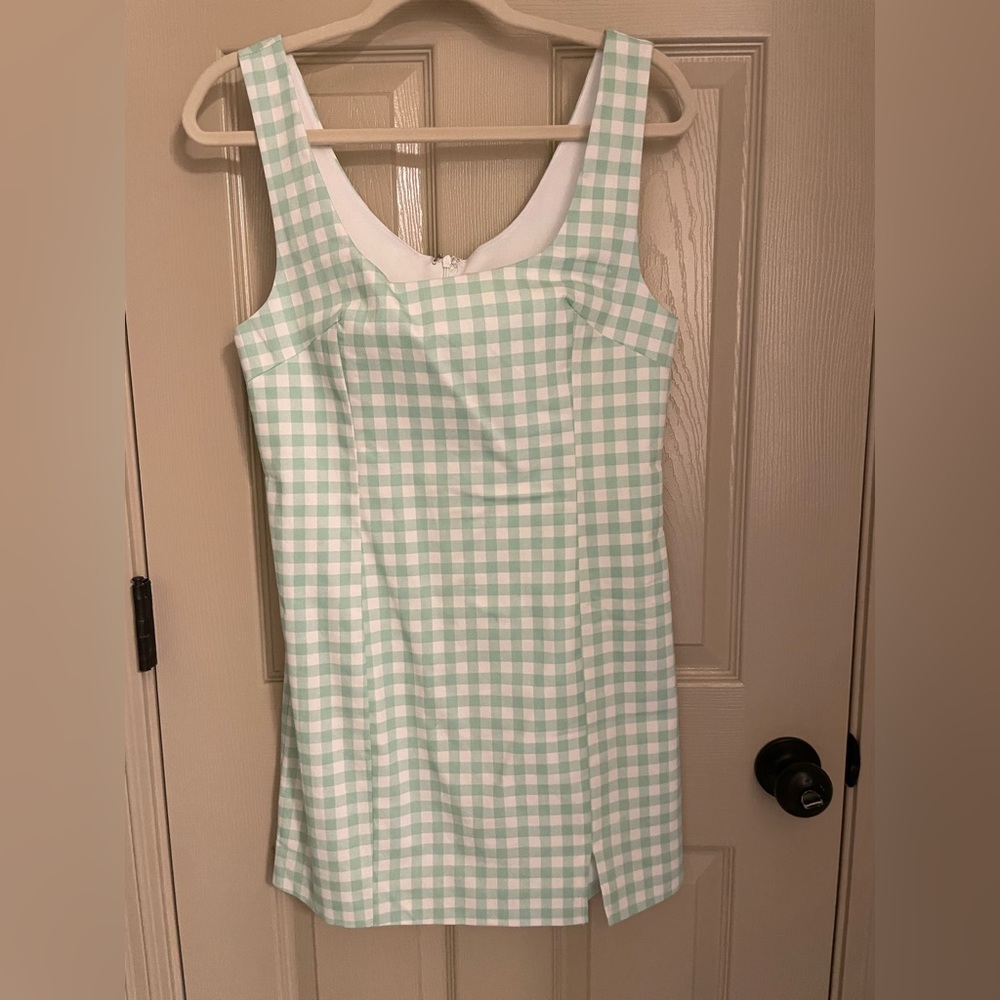 Green and White Checkered Mini Dress